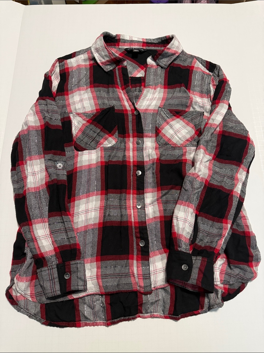 Rock & Republic Red Black & Gray Plaid Button-Down Shirt